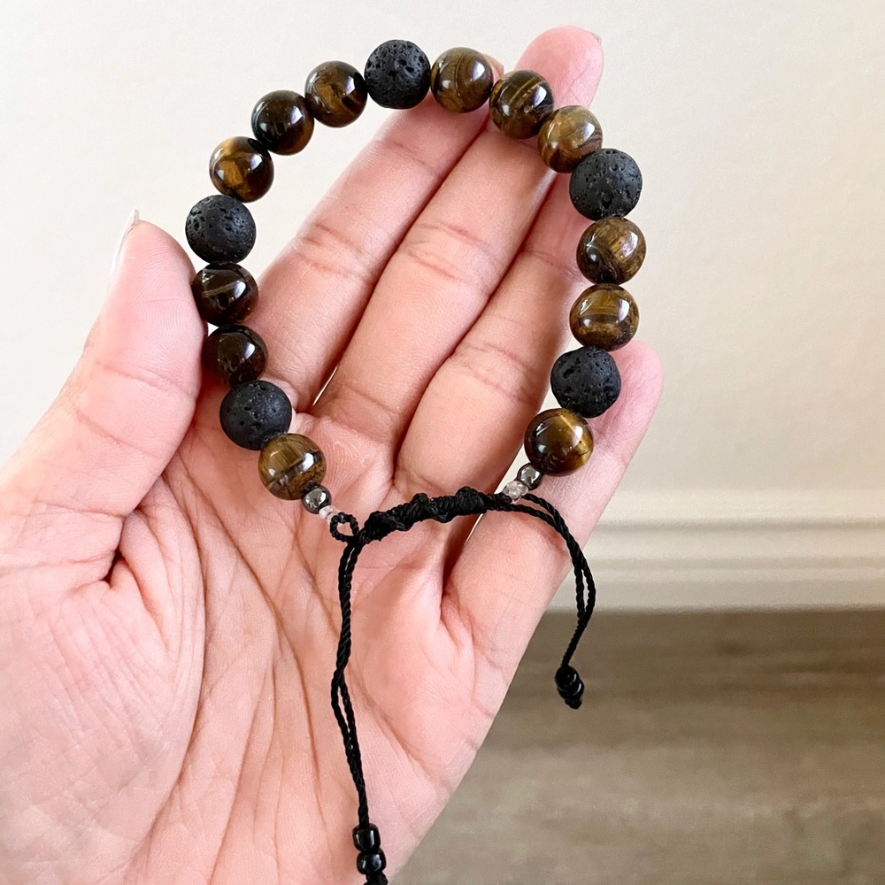 Black Onyx beaded lava rock bracelet